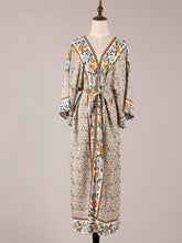 Robe de plage longue en coton à fleurs, kimono beige, robe longue